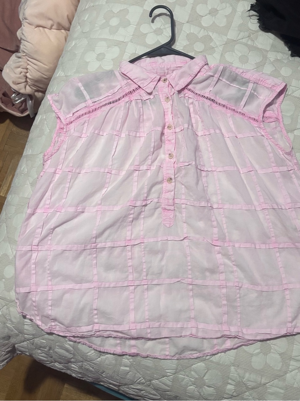 Pilcro Light Pink  Cap-Sleeve Button Front Blouse